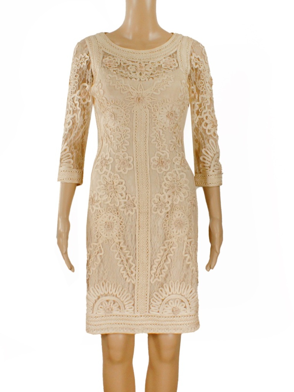 Sue Wong Nocturne Ivory Cream Appliqué Bodice Lace Cocktail Bridal Dress